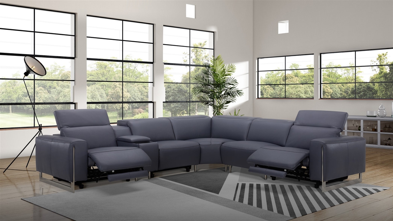 Hudson Leather L-Shape Sectional Sofa w/2 Power Recliners & Power Headrests