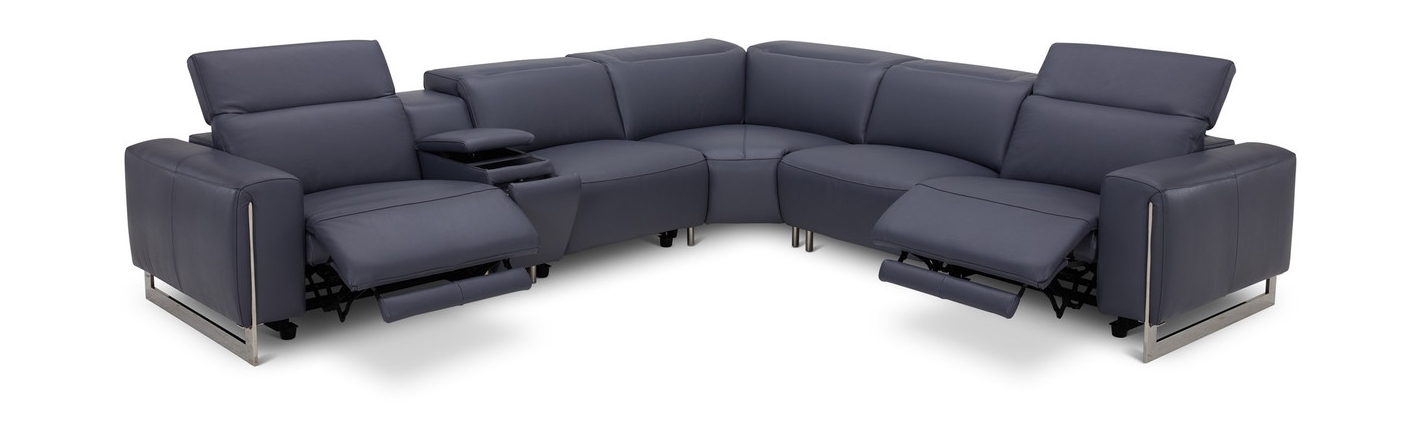 Hudson Leather L-Shape Sectional Sofa w/2 Power Recliners & Power Headrests