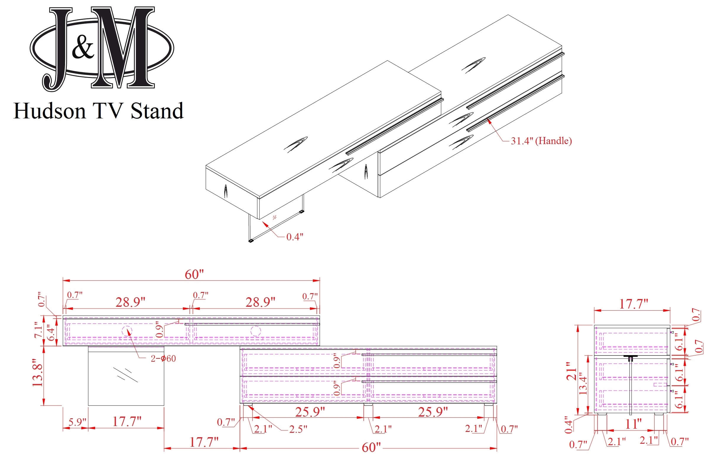 Hudson Modern TV Base for TVs up to 60"