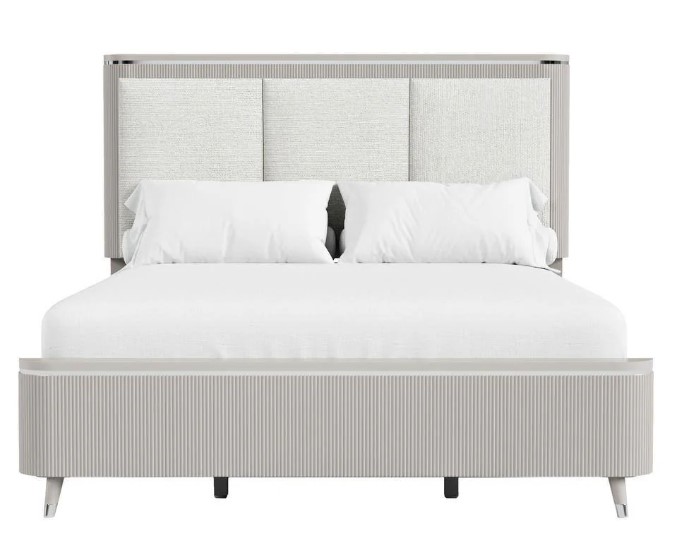 Furniture of America Vito Modern Solid Wood Bed Frame with Channel Upholstered Headboard