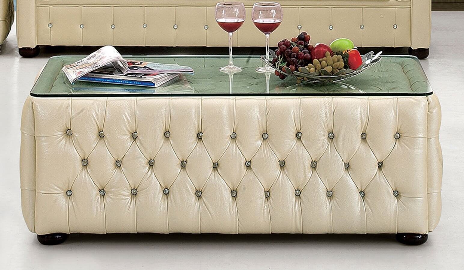 258 Glass/Leather/Eco-Leather Coffee Table by ESF Furniture