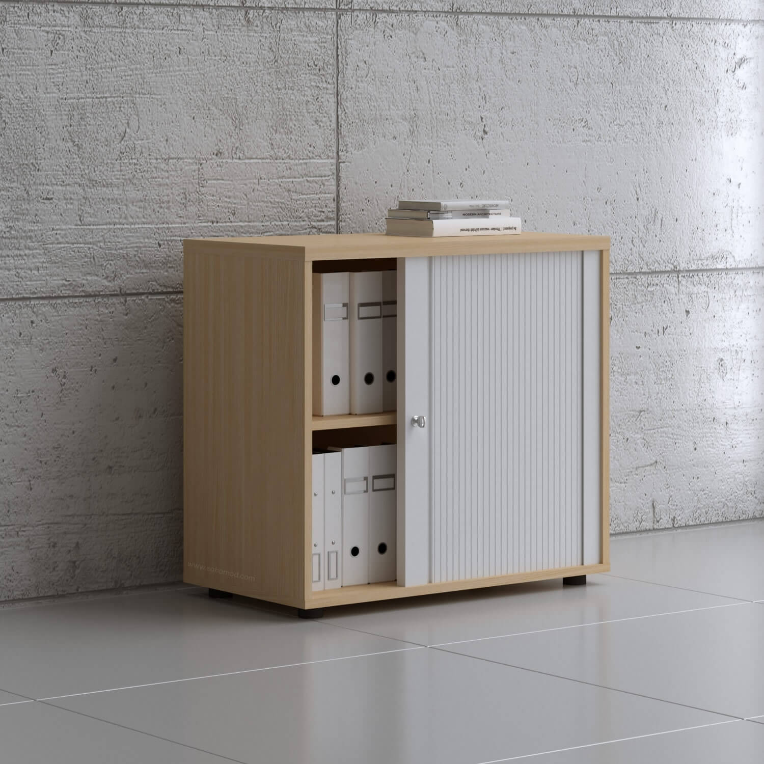Standard Office W31.5" Tambour Cabinet w/2 Shelves & Lockable Door
