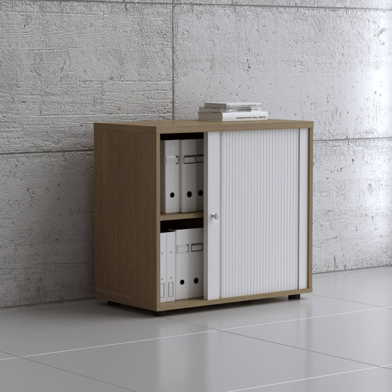 Standard Office W31.5" Tambour Cabinet w/2 Shelves & Lockable Door
