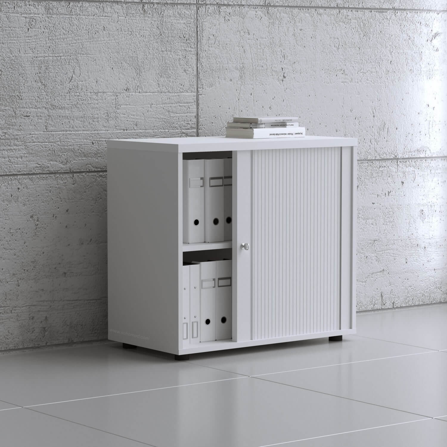 Standard Office W31.5" Tambour Cabinet w/2 Shelves & Lockable Door