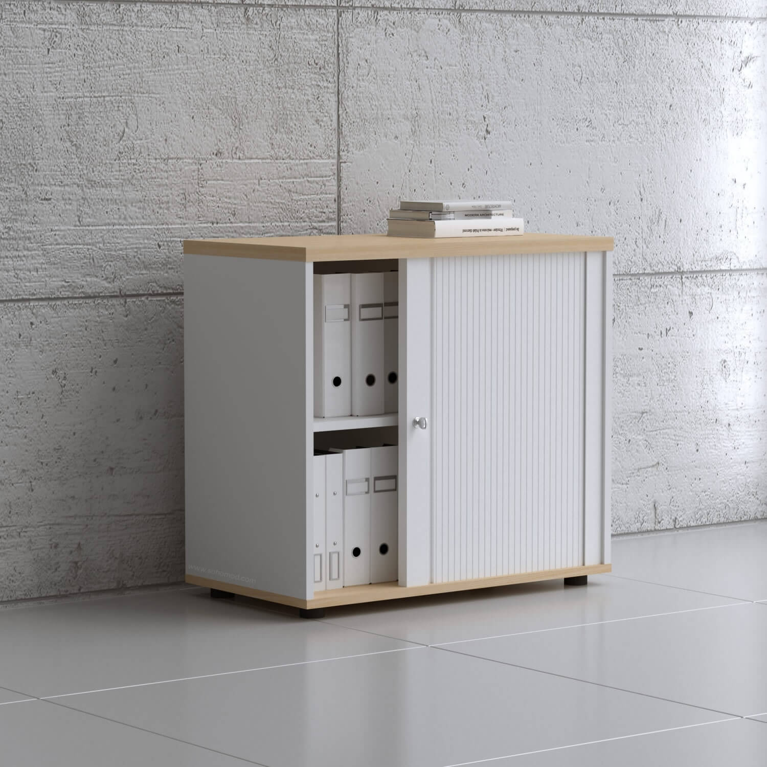 Standard Office W31.5" Tambour Cabinet w/2 Shelves & Lockable Door