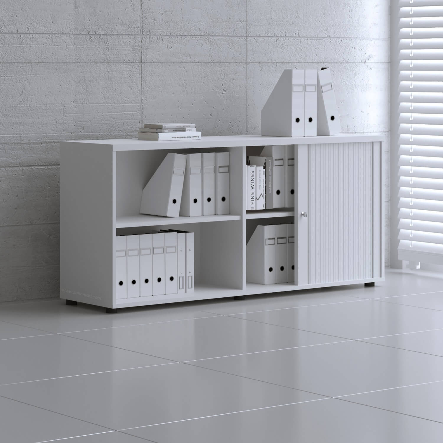 Standard Office W63" Tambour Cabinet w/2 Shelves & Lockable Door
