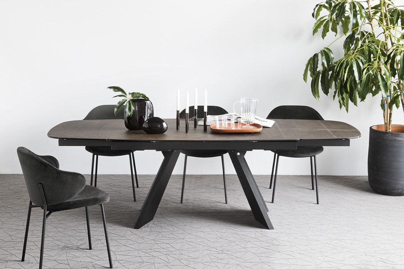 Icaro W78.8"-116.6" Rectangular Ceramic/Wood Veneer Extendable Dining Table w/Rounded Corners