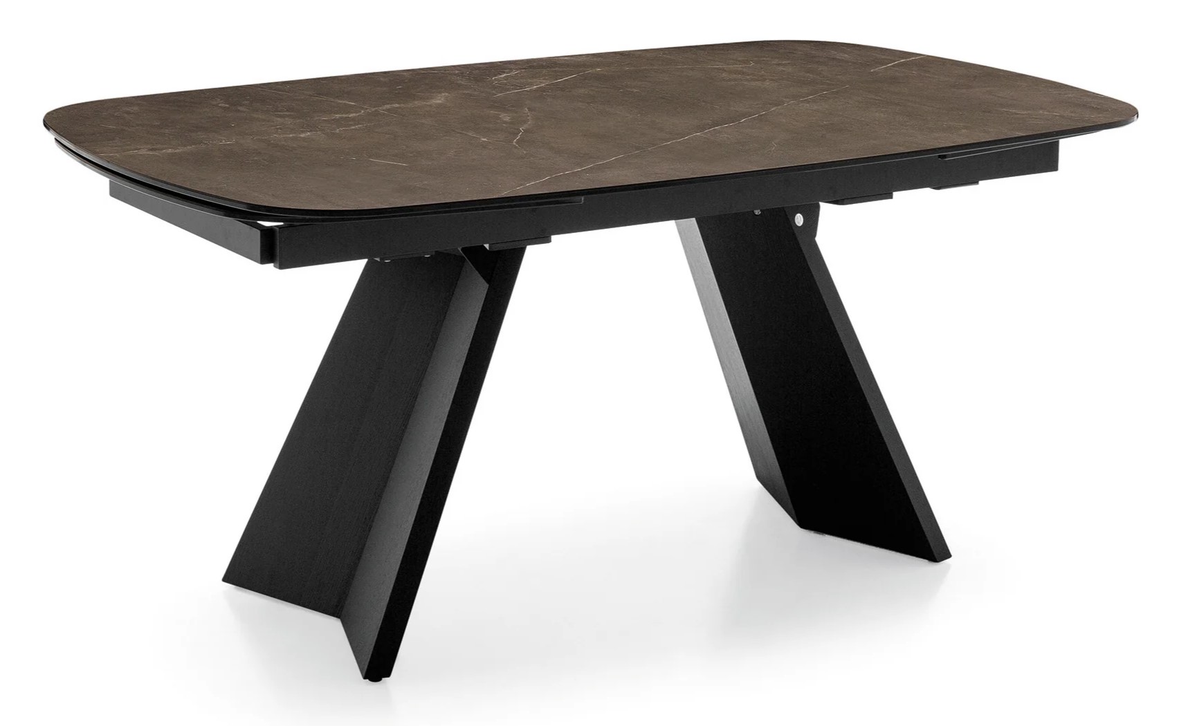 Icaro W78.8"-116.6" Rectangular Ceramic/Wood Veneer Extendable Dining Table w/Rounded Corners