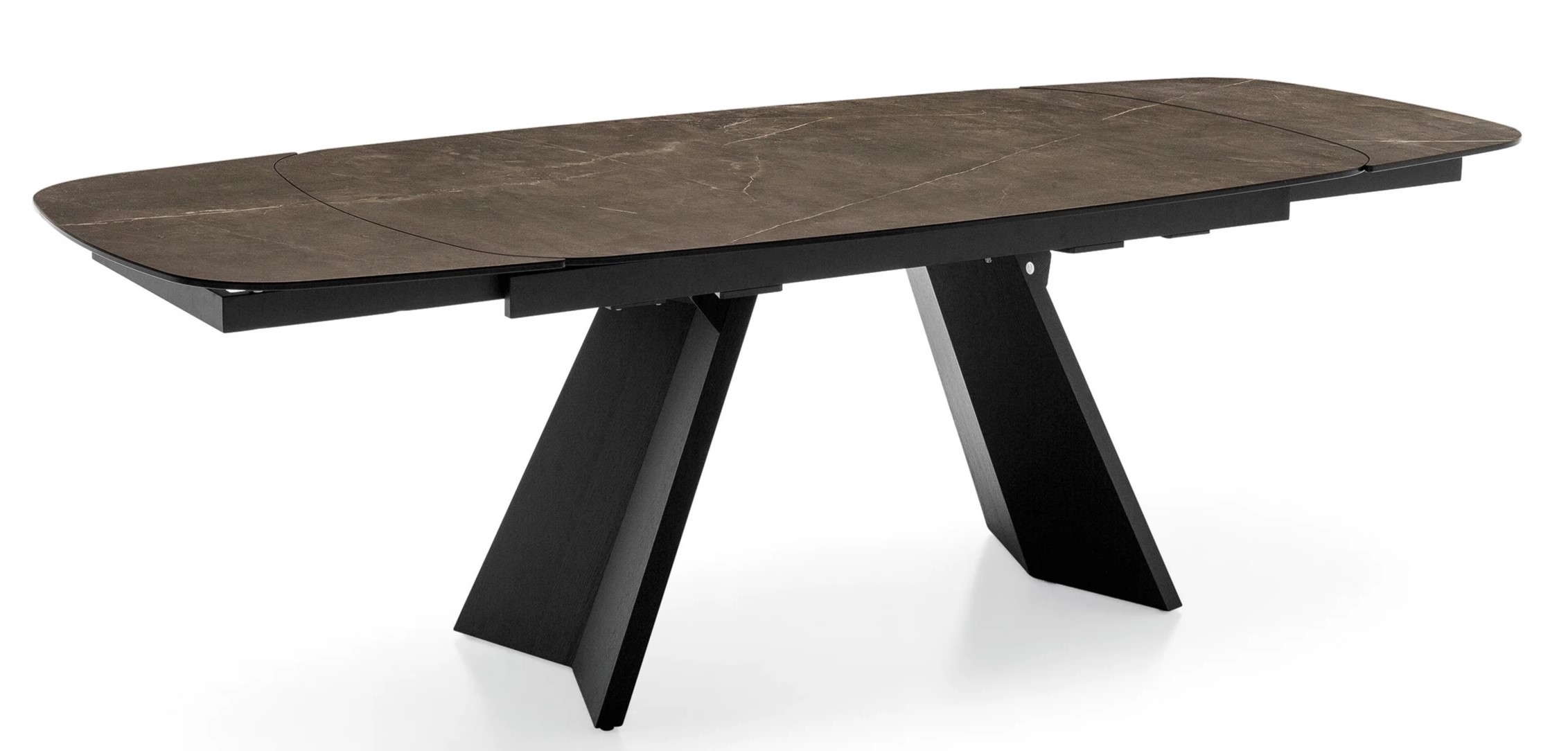 Icaro W65"-95" Rectangular Ceramic/Wood Veneer Extendable Dining Table w/Rounded Corners