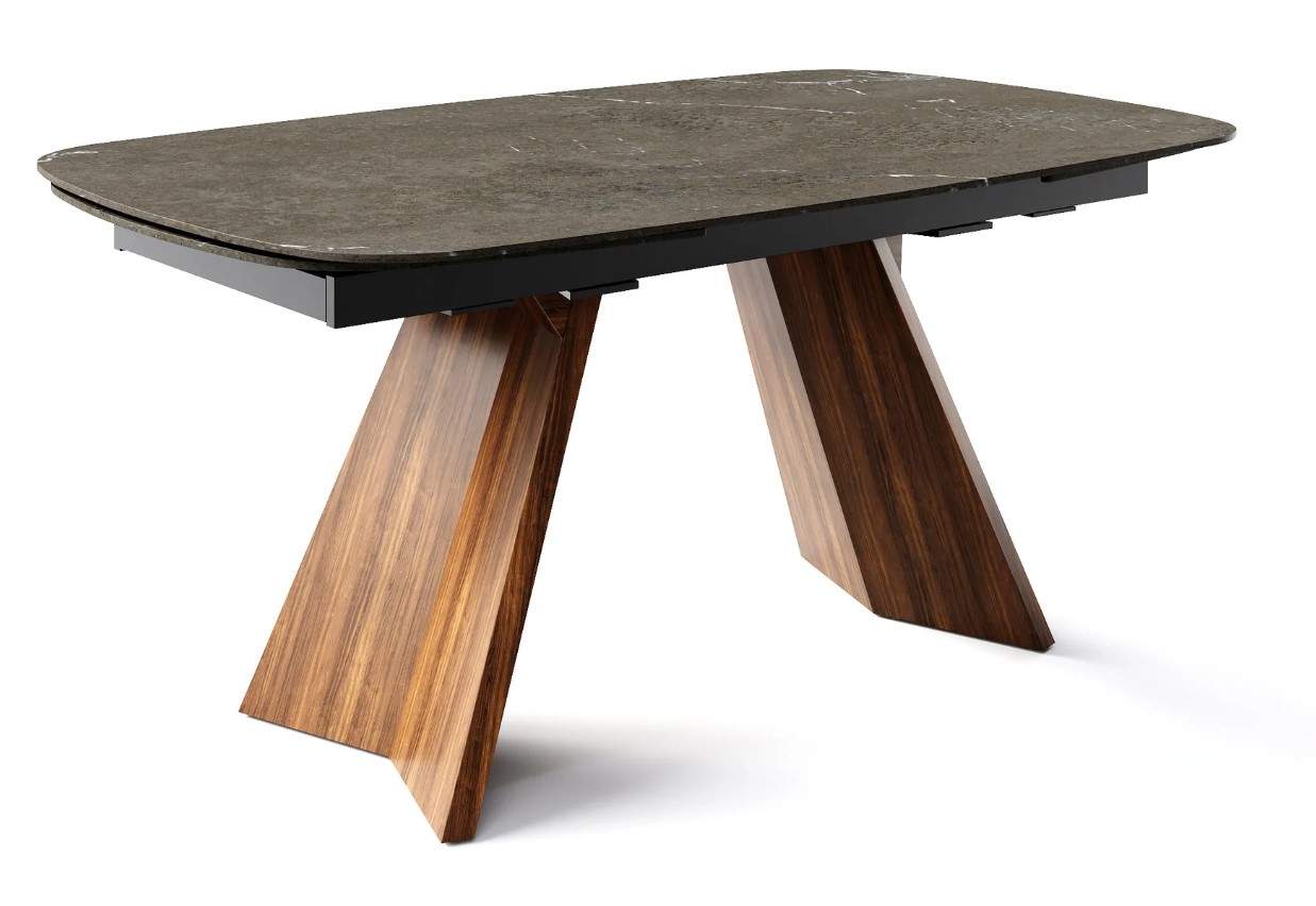 Icaro W78.8"-116.6" Rectangular Ceramic/Wood Veneer Extendable Dining Table w/Rounded Corners