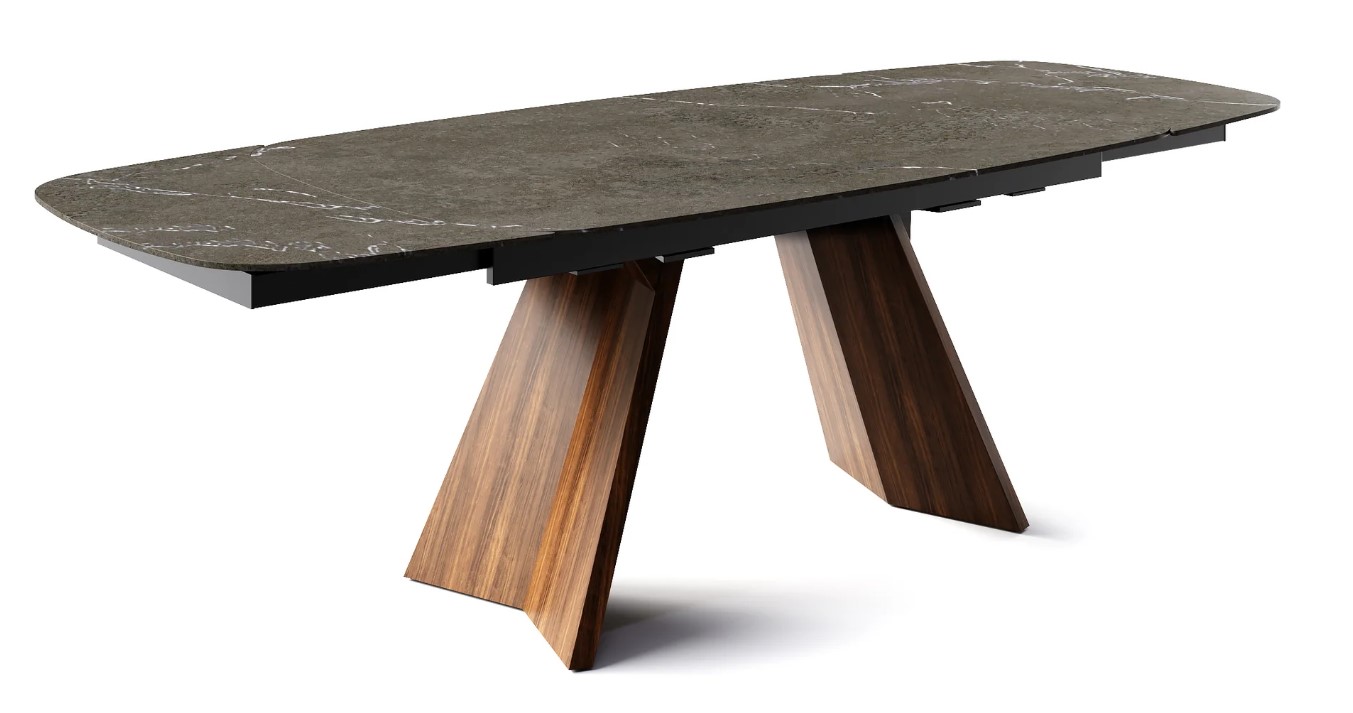 Icaro W65"-95" Rectangular Ceramic/Wood Veneer Extendable Dining Table w/Rounded Corners