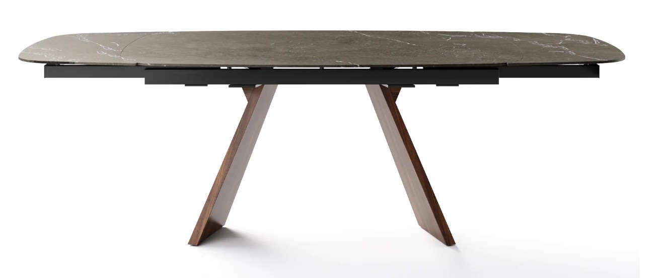 Icaro W78.8"-116.6" Rectangular Ceramic/Wood Veneer Extendable Dining Table w/Rounded Corners