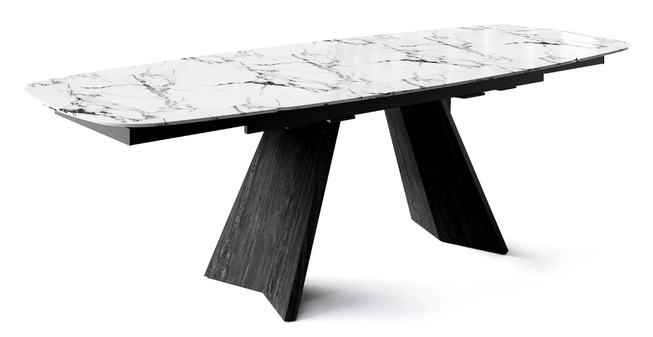 Icaro W78.8"-116.6" Rectangular Ceramic/Wood Veneer Extendable Dining Table w/Rounded Corners