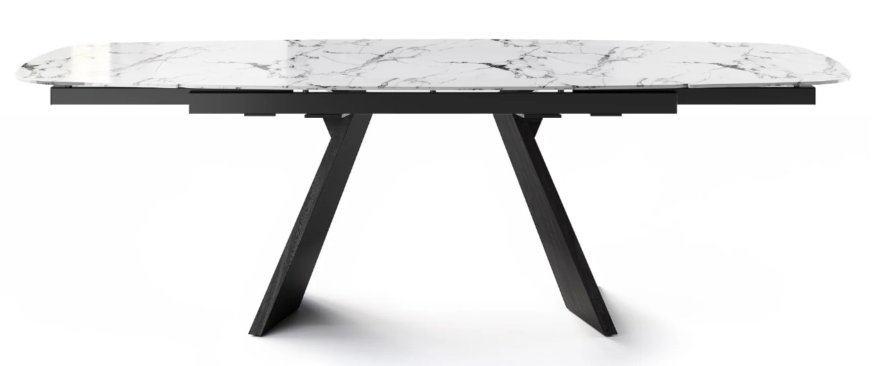 Icaro W78.8"-116.6" Rectangular Ceramic/Wood Veneer Extendable Dining Table w/Rounded Corners