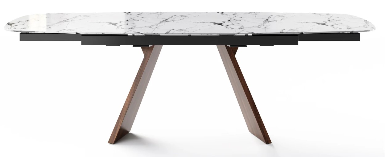 Icaro W78.8"-116.6" Rectangular Ceramic/Wood Veneer Extendable Dining Table w/Rounded Corners