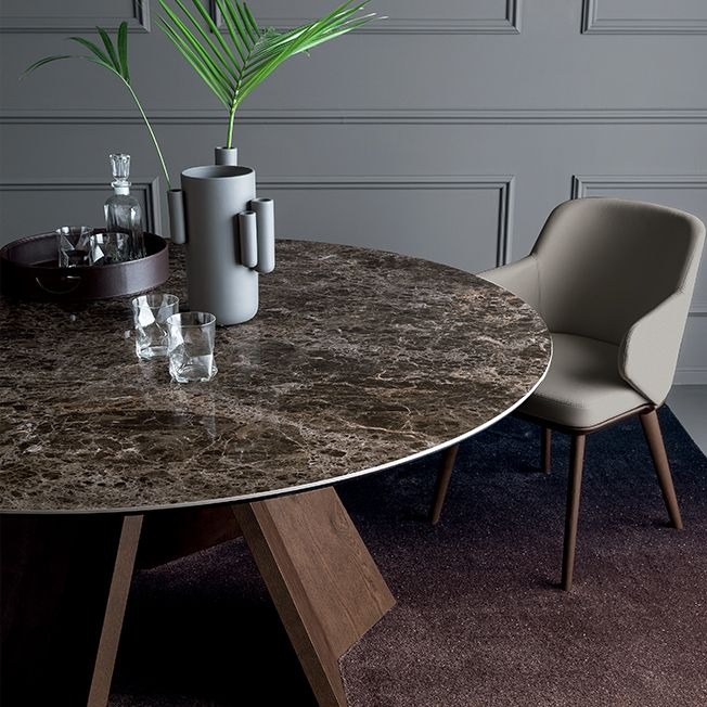 Icaro W62.9-inch Ceramic/Wood Customizable Round Dining Table