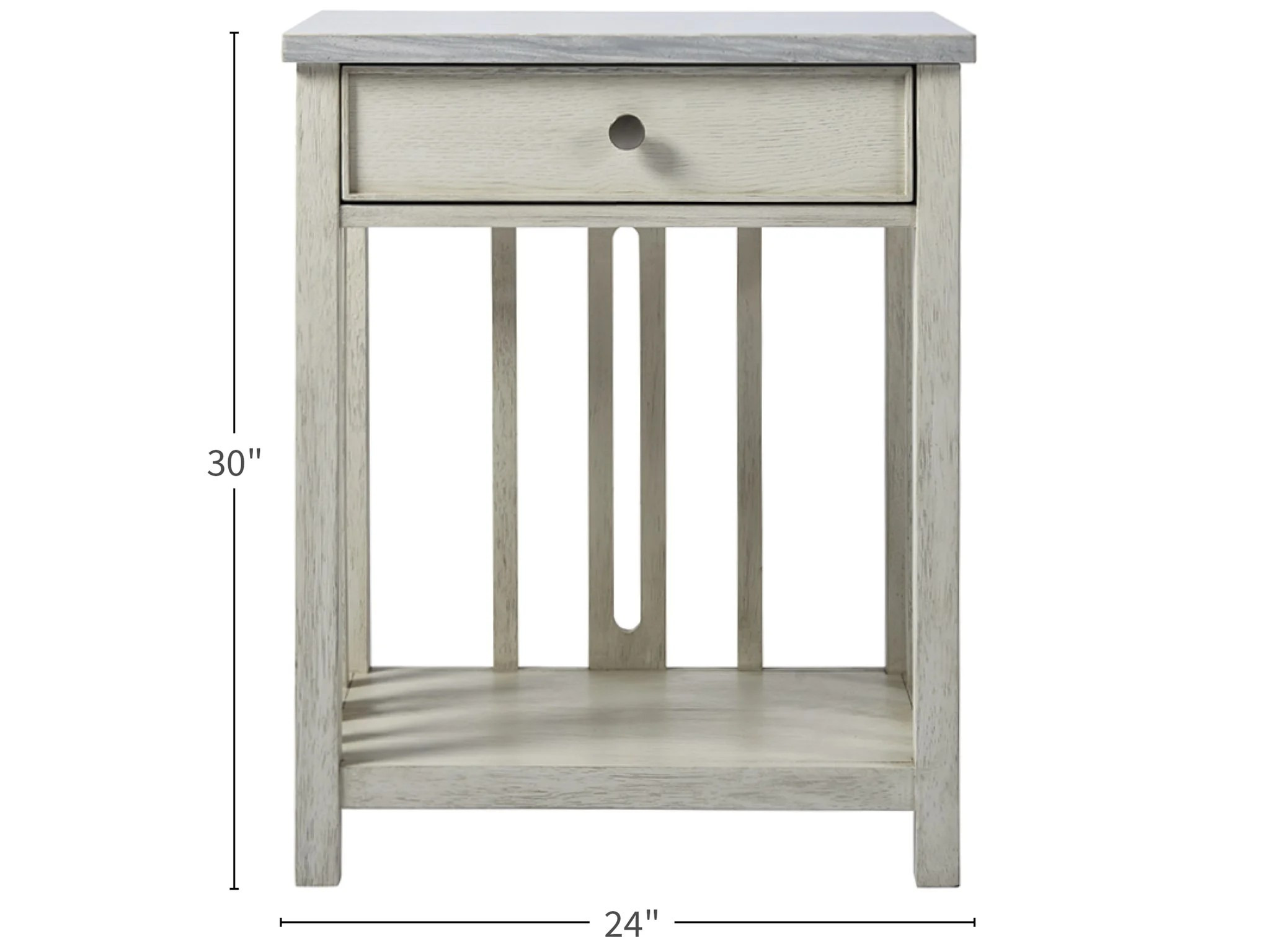 Wood Stone Top Bedside Table w/Drawer