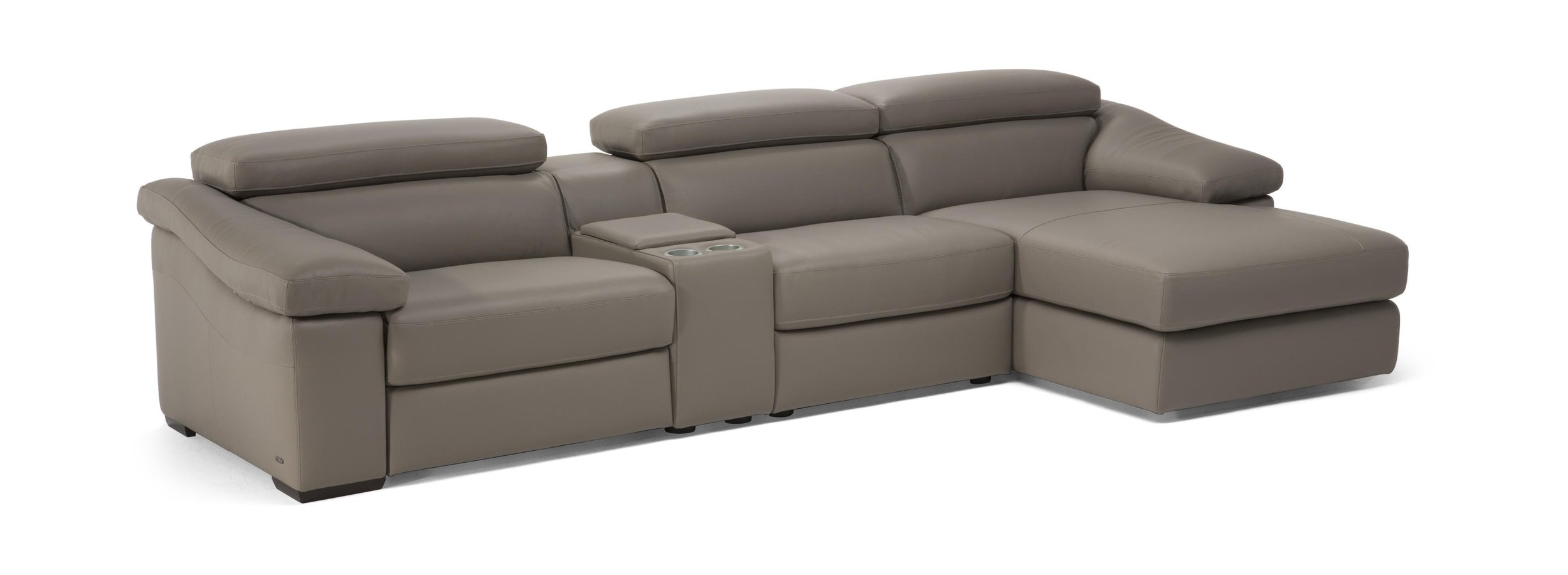 Gioia Leather L-Shape Sectional Sofa w/Recliner & Console