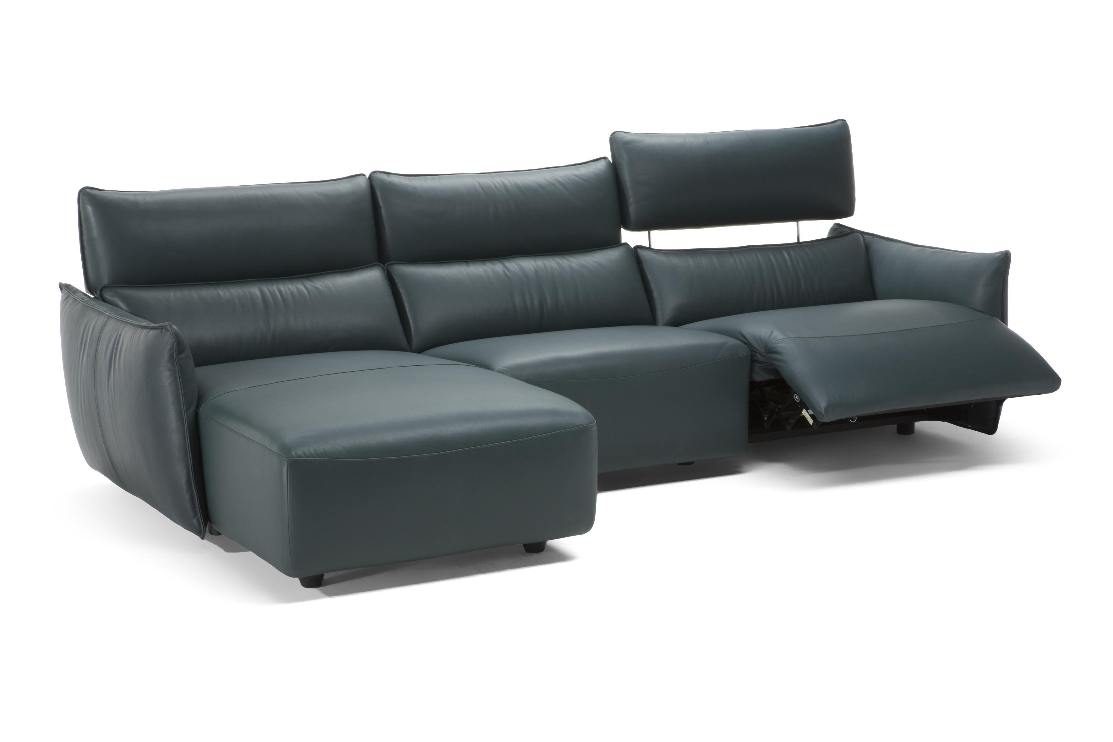 Stupore Fabric/Leather L-Shape Sectional Sofa w/ Chaise & Recliner