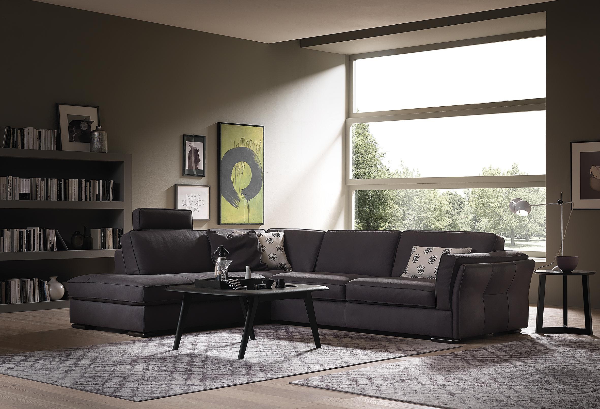 Silvano Fabric/Leather L-Shape Sectional Sofa w/Chaise