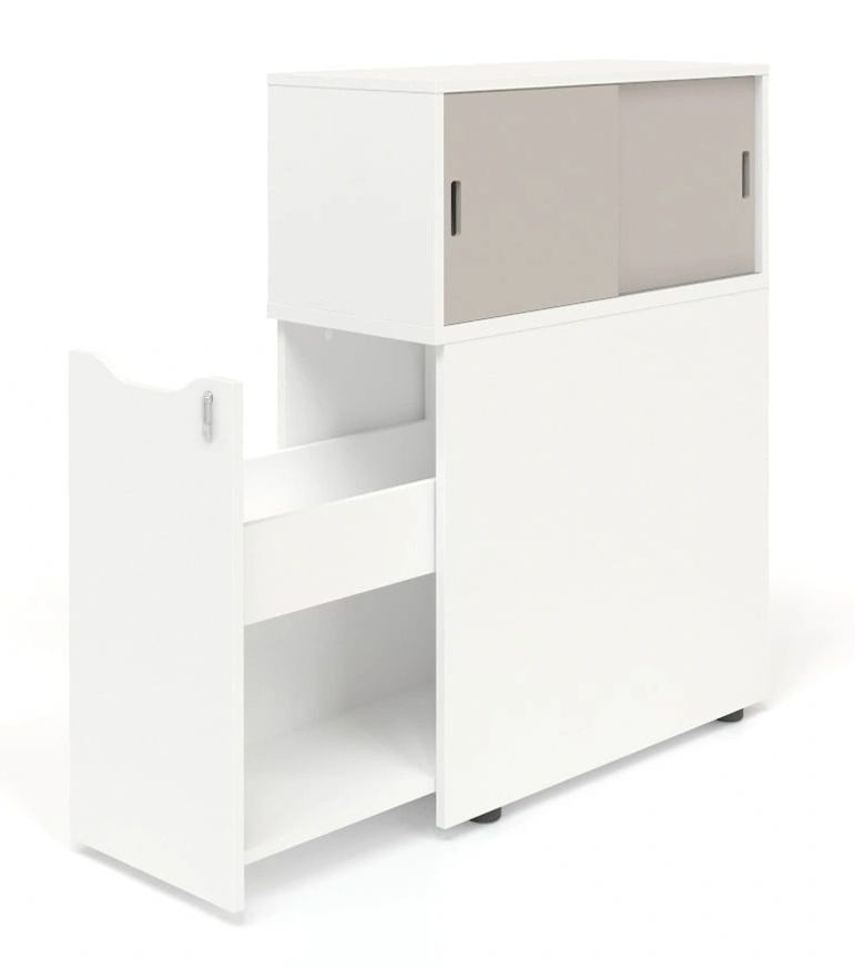 Boxi Office Lockable Storage Tower w/Sliding Doors Top Bookcase