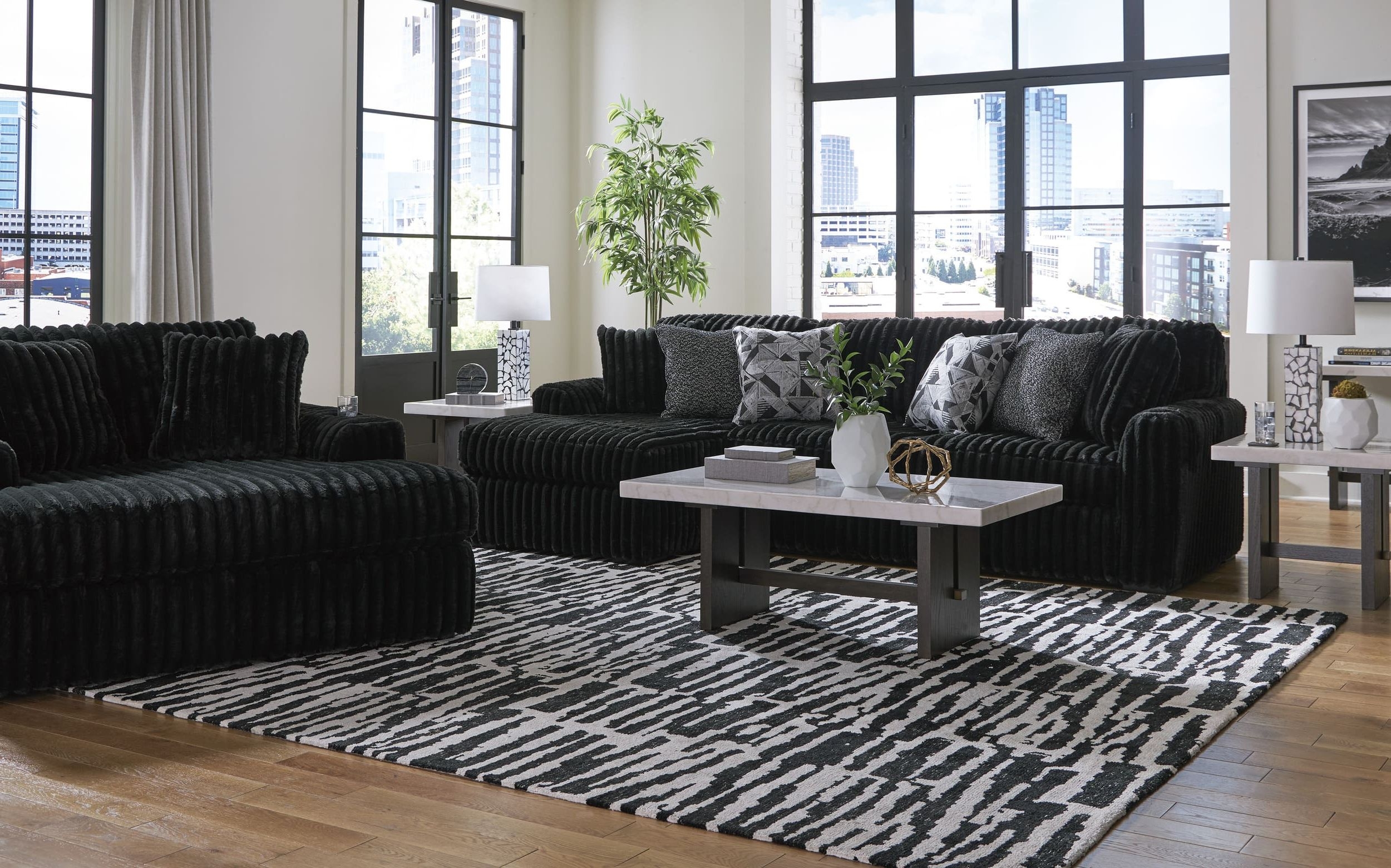 Midnight-Madness 2-Piece Polyester L-Shaped Sectional Sofa w/Left Arm Chaise Facing