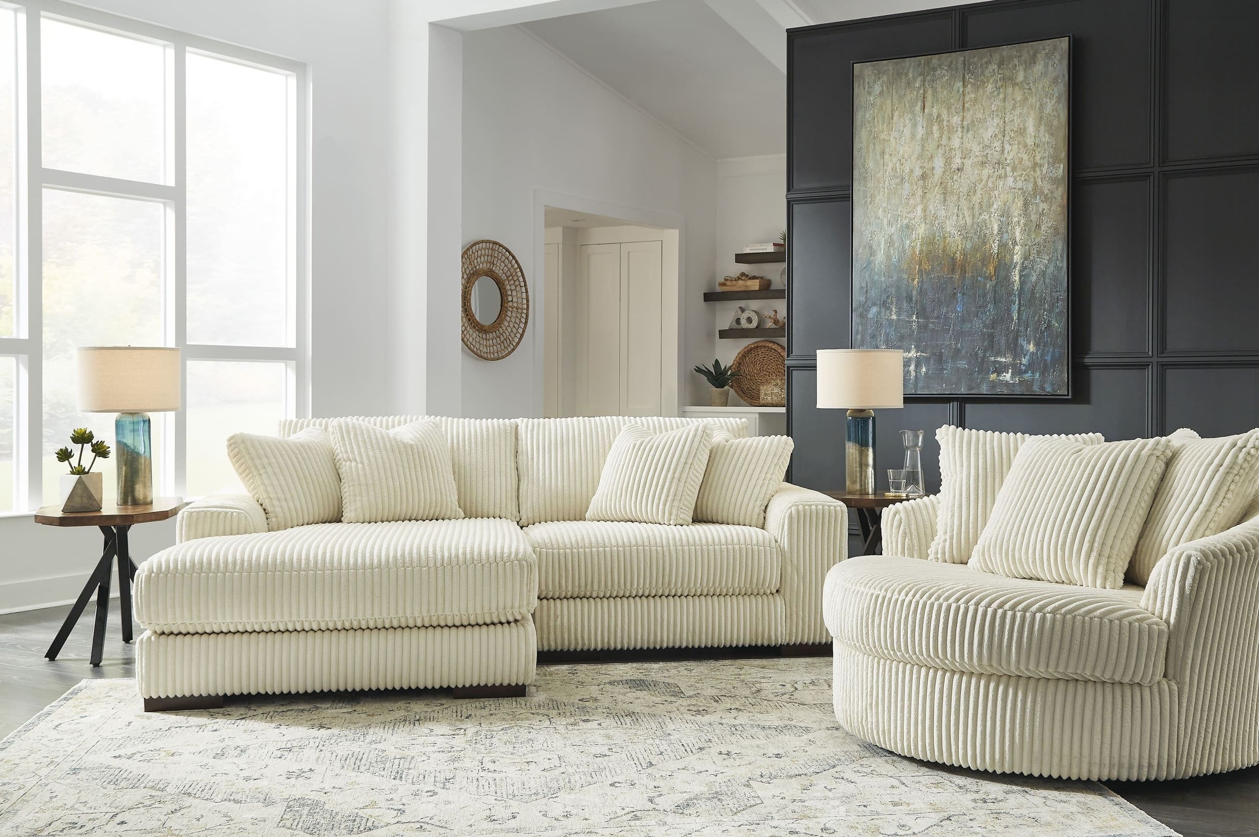 Lindyn Ivory 2 Piece RAF Chaise Sectional (Sofa, loveseat, Sectional options