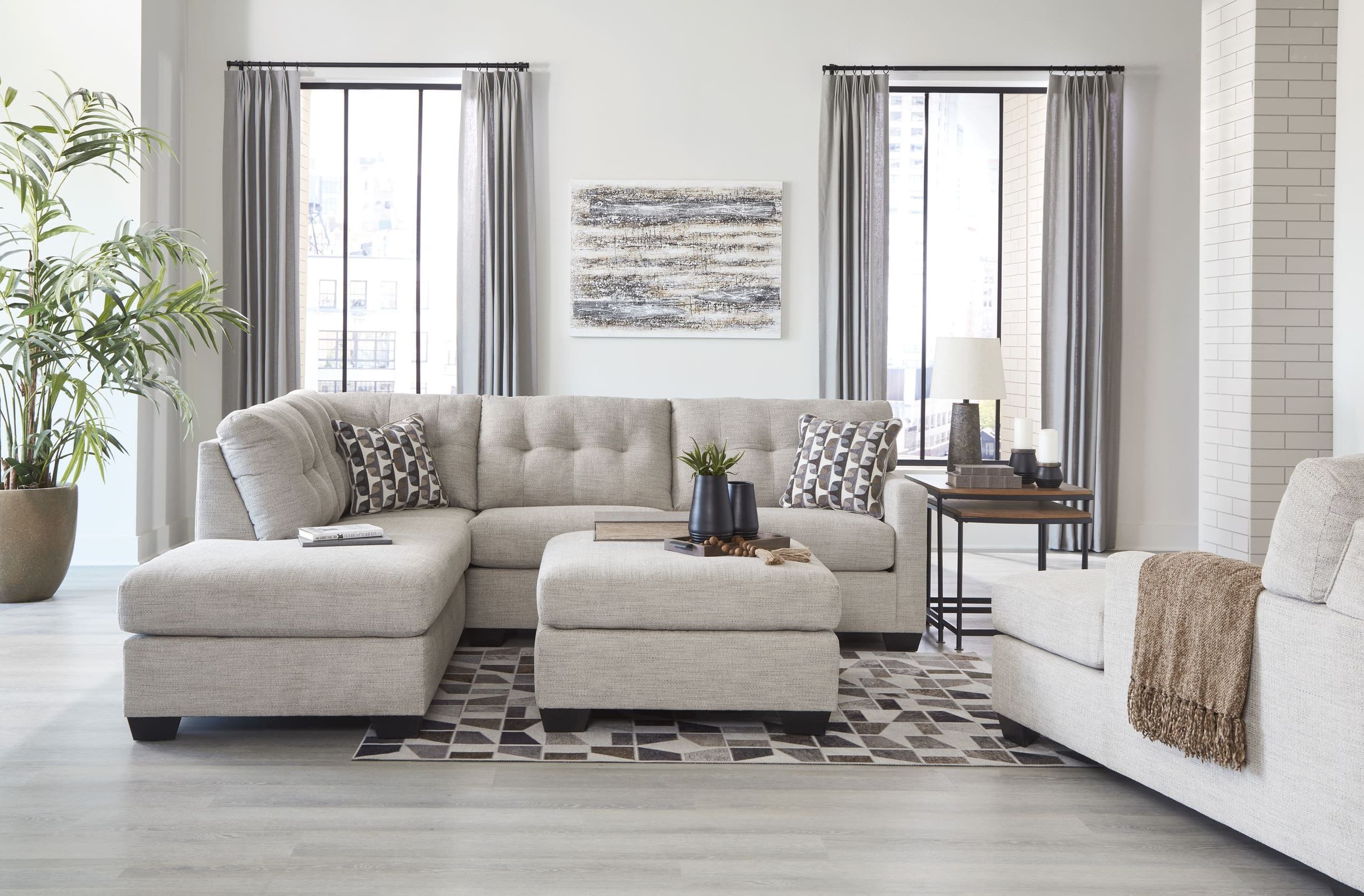 Mahoney 2-Piece Polyester L-Shaped Sectional Sofa w/Left Arm Chaise Facing