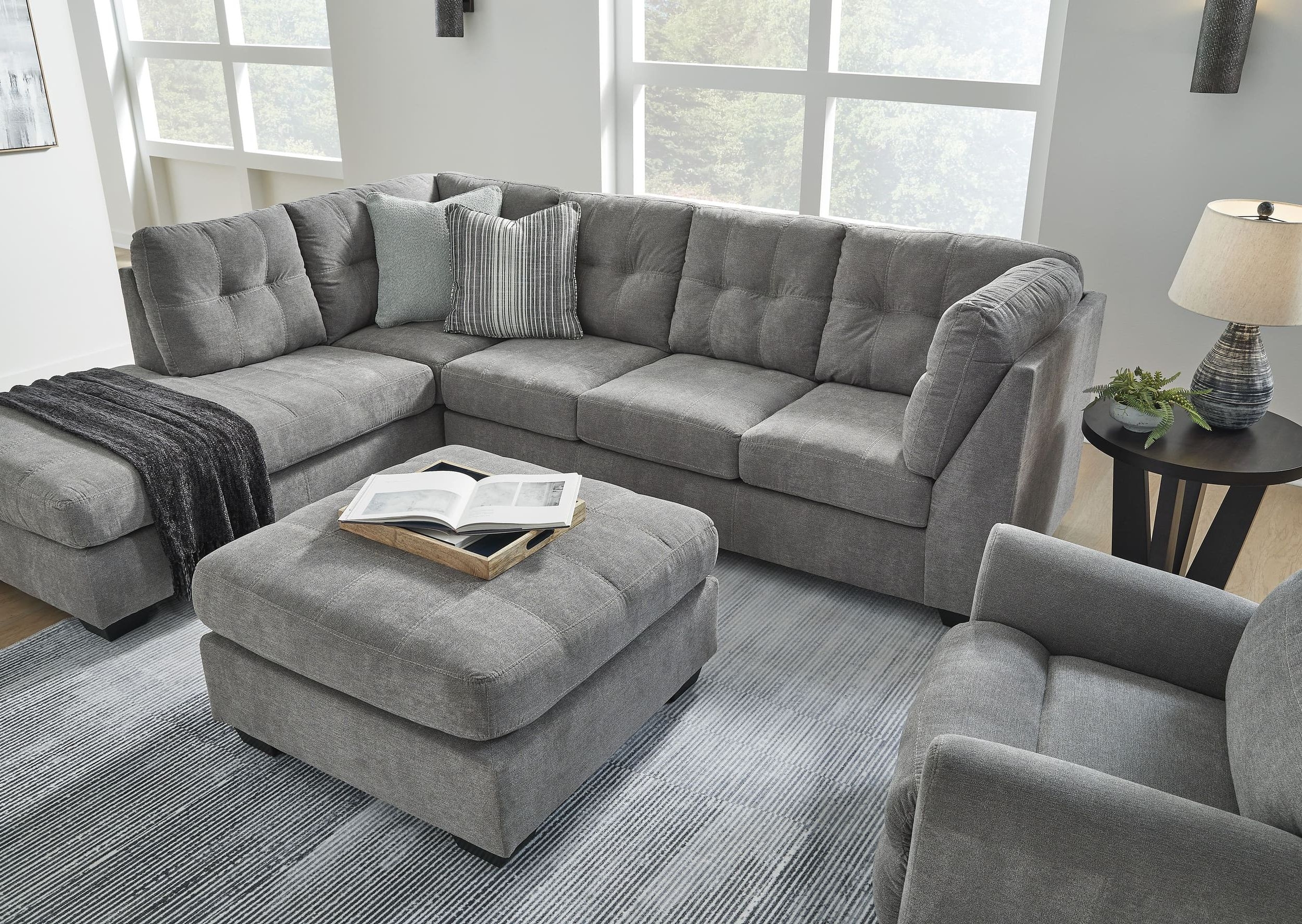 Marleton 2-Piece Polyester L-Shaped Sectional Sofa w/Left Arm Chaise Facing