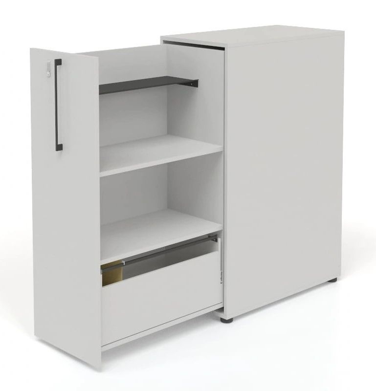 Boxi Office Lockable Storage Tower w/2 Shelves, 1 Metal Shelf & File Drawer