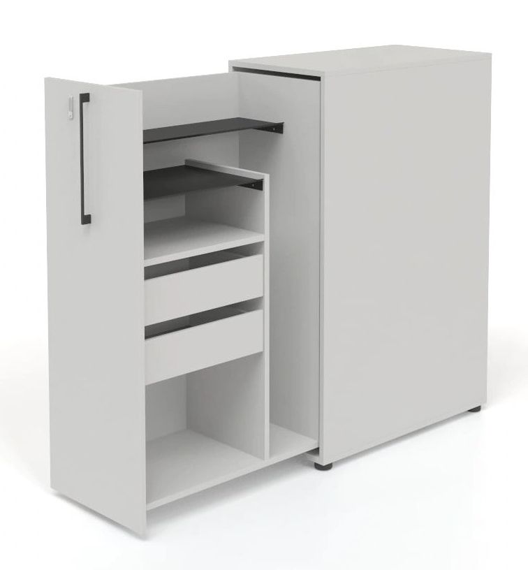 Boxi Office Lockable Storage Tower w/1 Shelf, 2 Metal Shelves & 2 Small Drawers