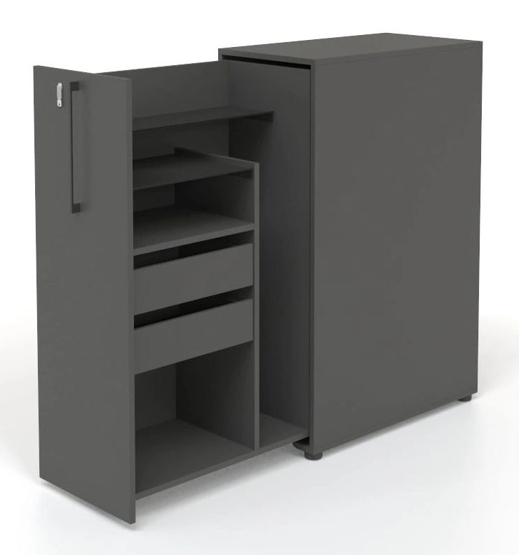 Boxi Office Lockable Storage Tower w/1 Shelf, 2 Metal Shelves & 2 Small Drawers