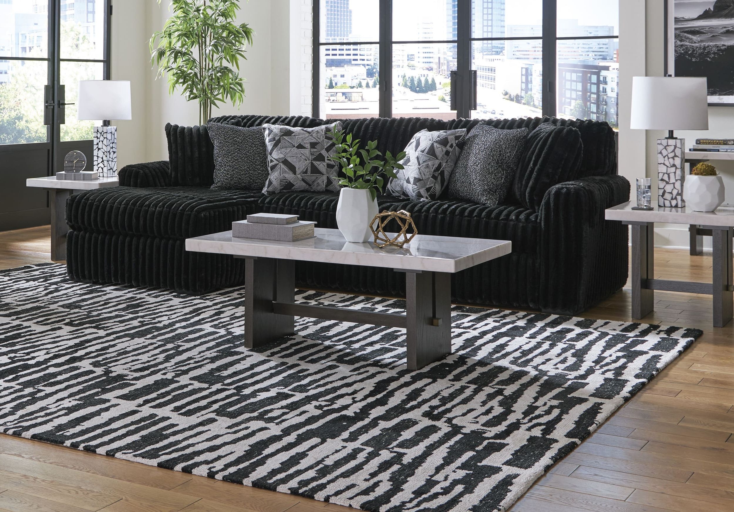 Midnight-Madness 2-Piece Polyester L-Shaped Sectional Sofa w/Left Arm Chaise Facing