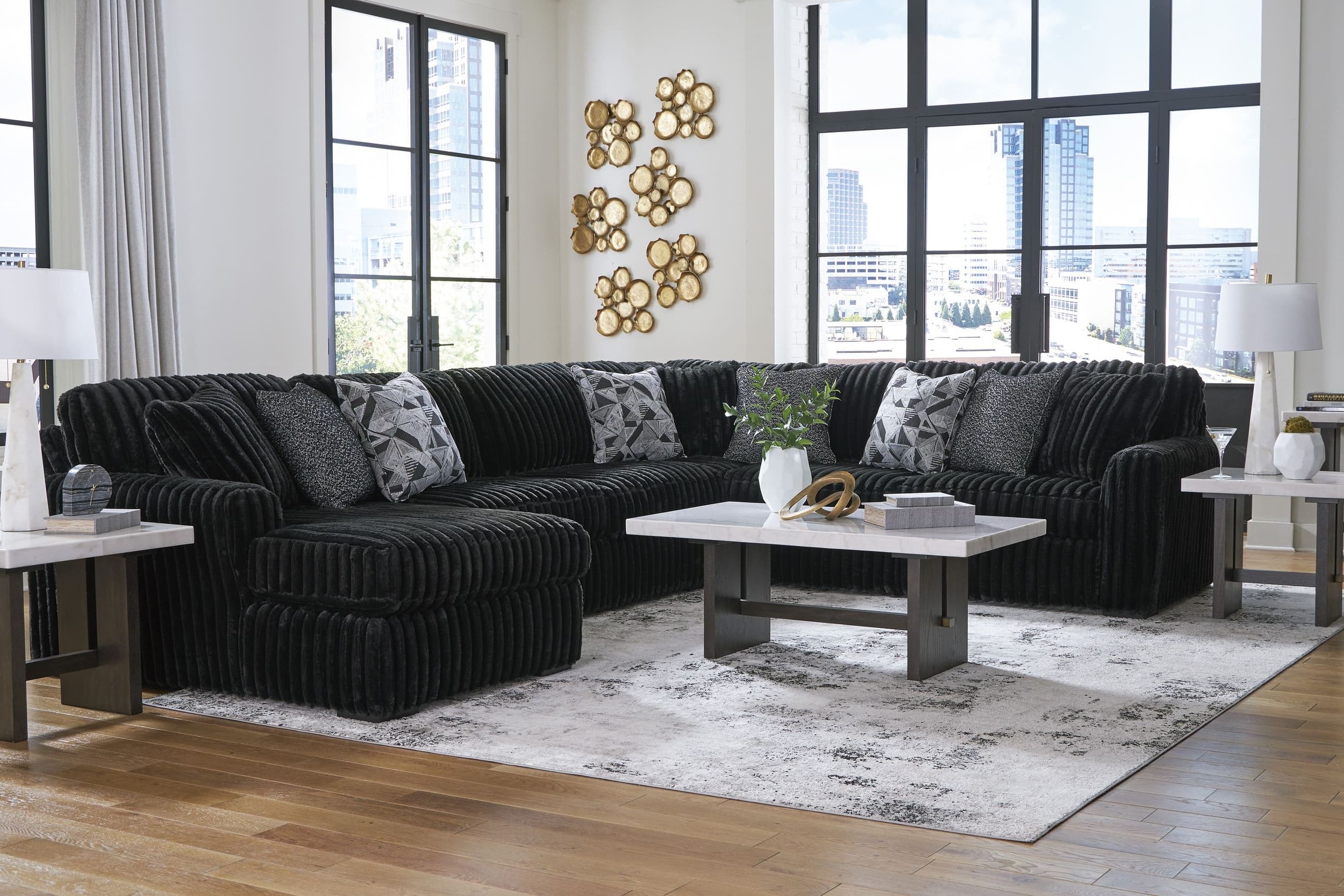 Midnight-Madness 4-Piece Polyester U-Shaped Sectional Sofa w/Left Arm Chaise Facing