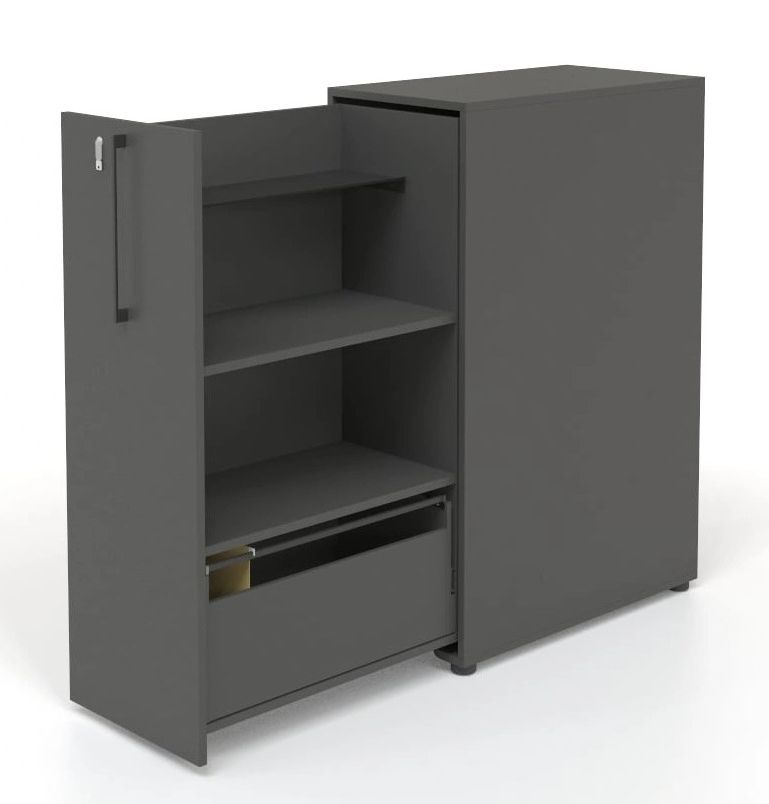 Boxi Office Lockable Storage Tower w/2 Shelves, 1 Metal Shelf & File Drawer