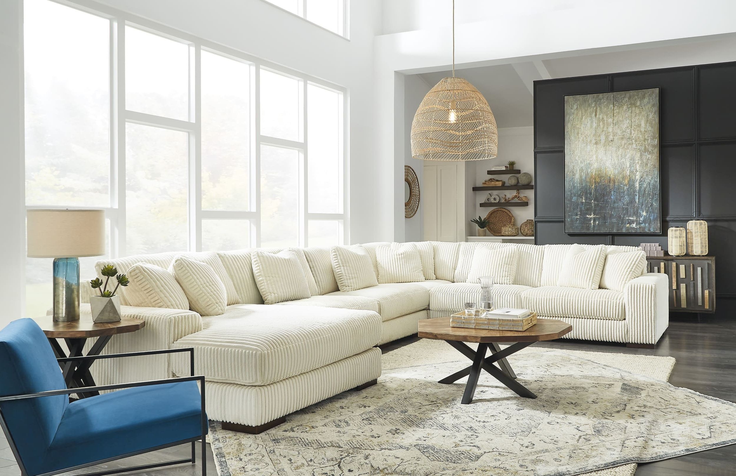 Lindyn 6-Piece Polyester U-Shaped Sectional Sofa w/Left Arm Chaise Facing