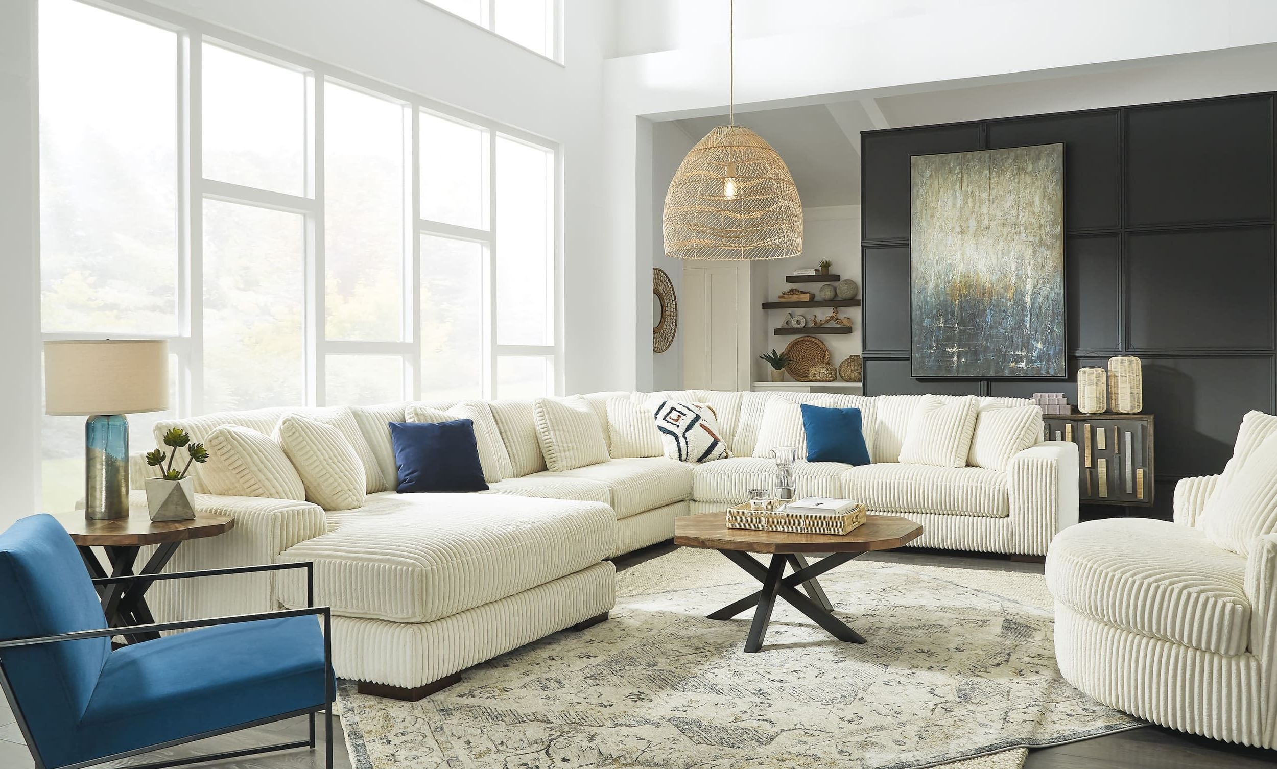 Lindyn 6-Piece Polyester U-Shaped Sectional Sofa w/Left Arm Chaise Facing