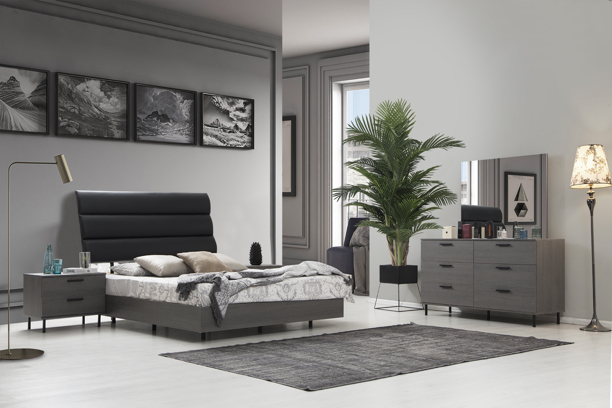 Lyon Faux Leather Tufted Platform Bedroom Set
