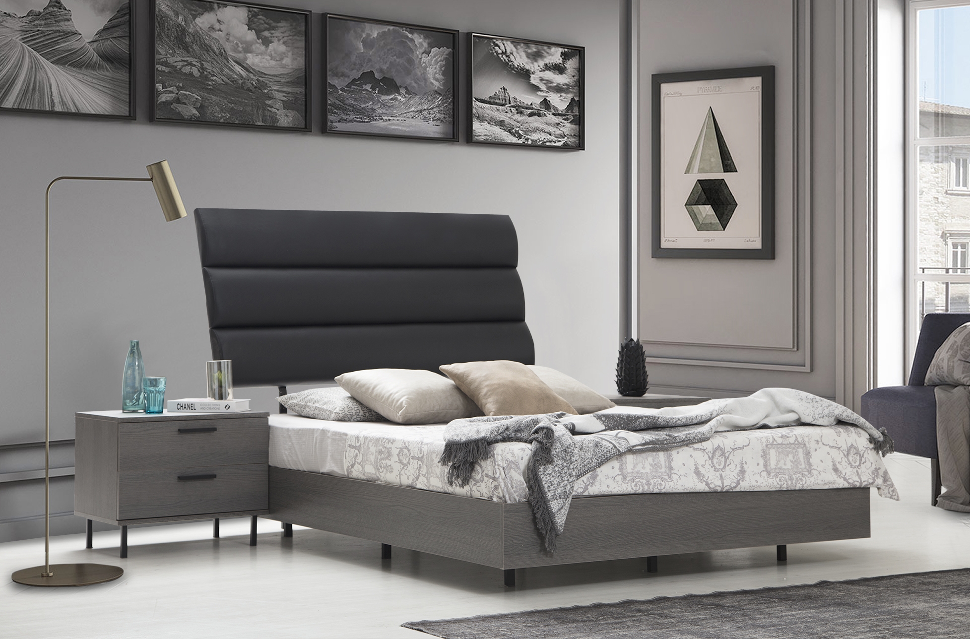 Lyon Faux Leather Tufted Platform Bedroom Set