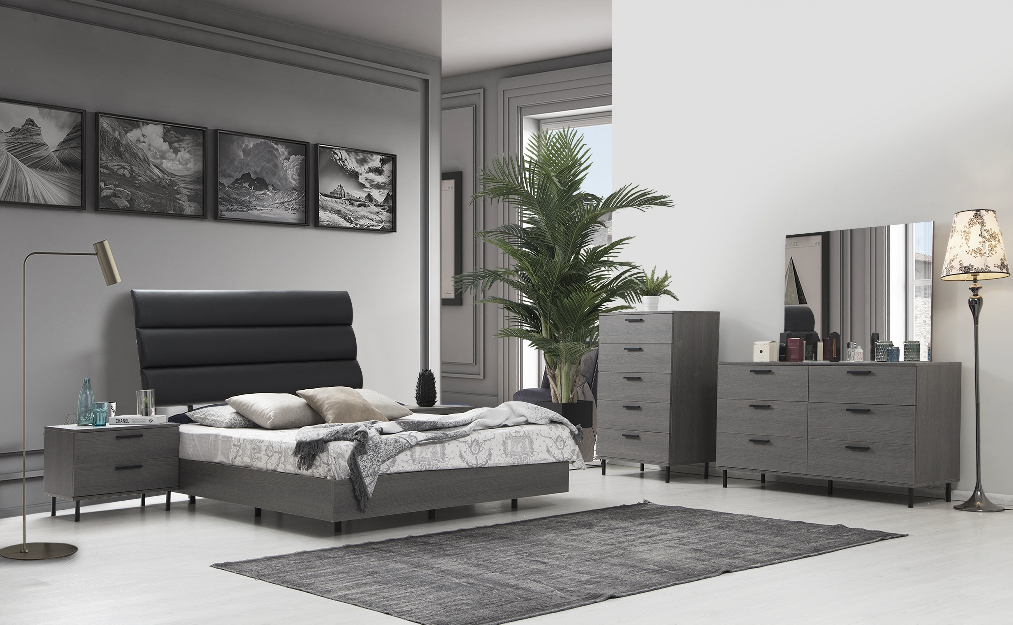 Lyon Faux Leather Tufted Platform Bedroom Set
