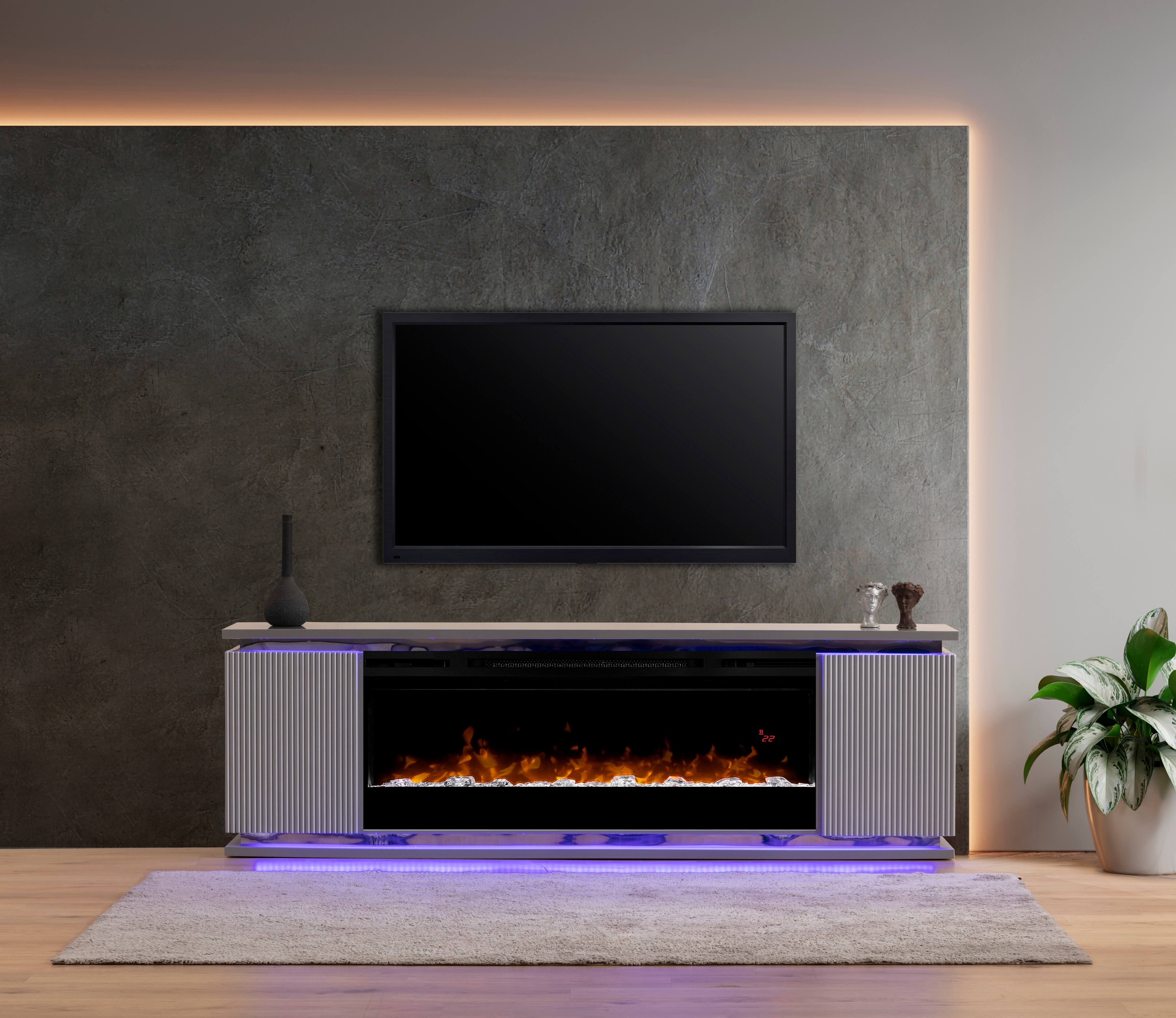 WRS Lianna Fireplace TV Console w/2 Doors & LED Lighting
