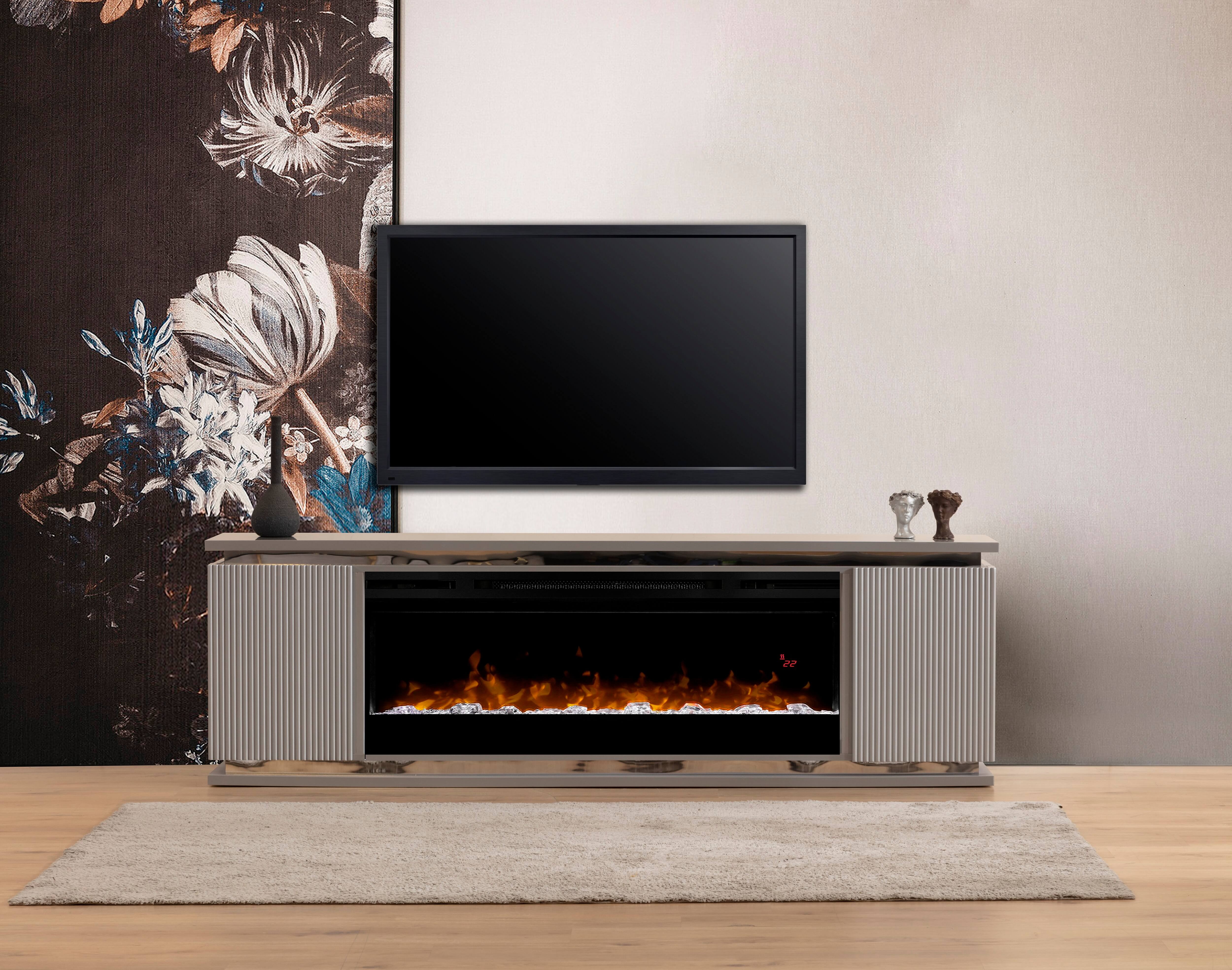 WRS Lianna Fireplace TV Console w/2 Doors & LED Lighting