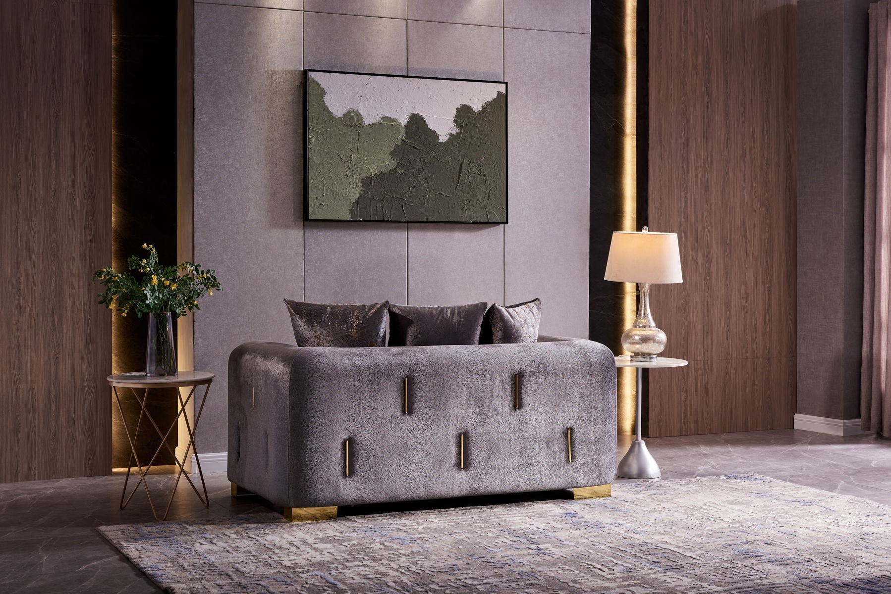 Pemberly Row Thick Velvet Fabric Loveseat Made