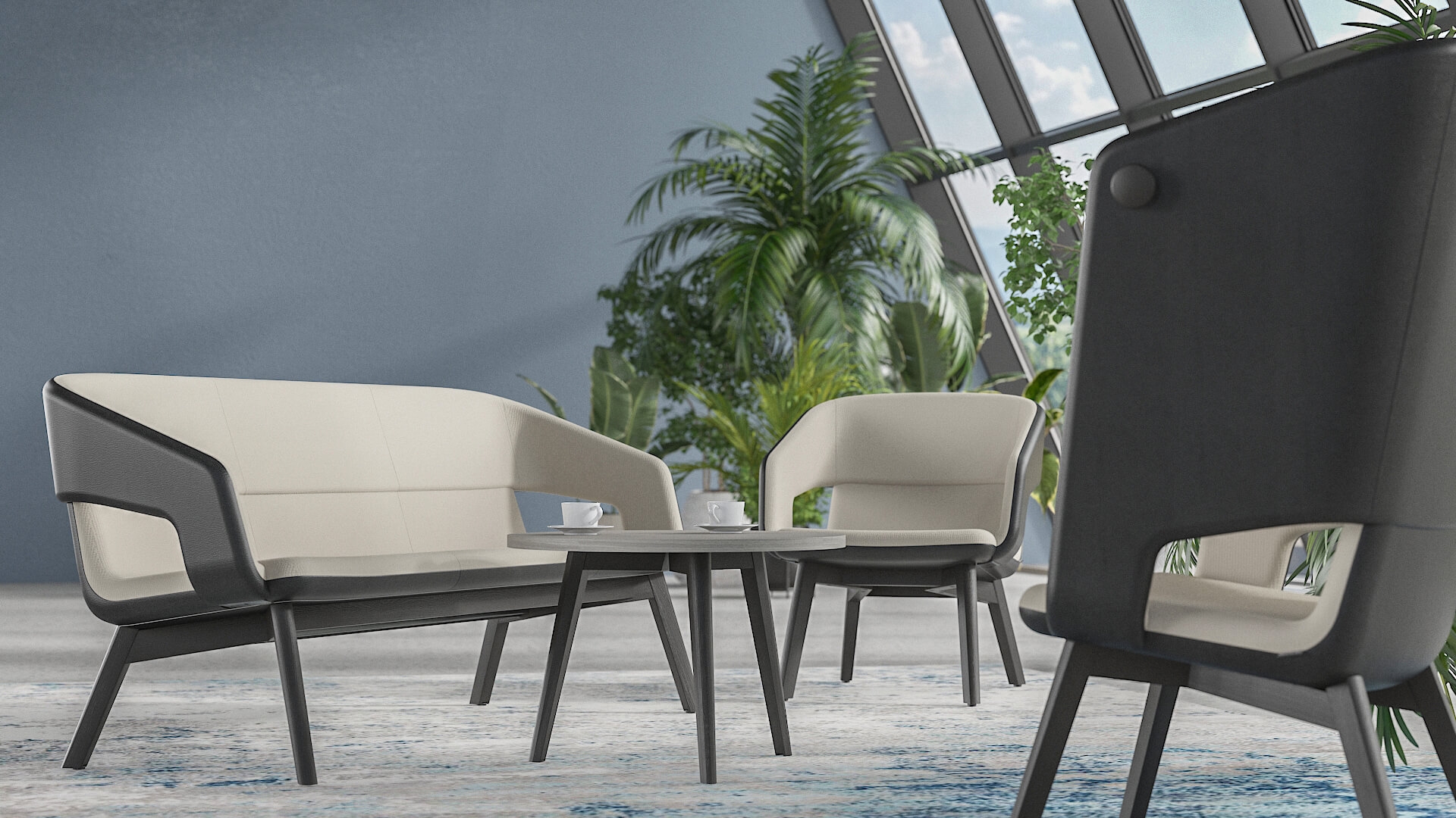 TWIST&SIT 3-Seater Sofa, Wood 4-leg Base