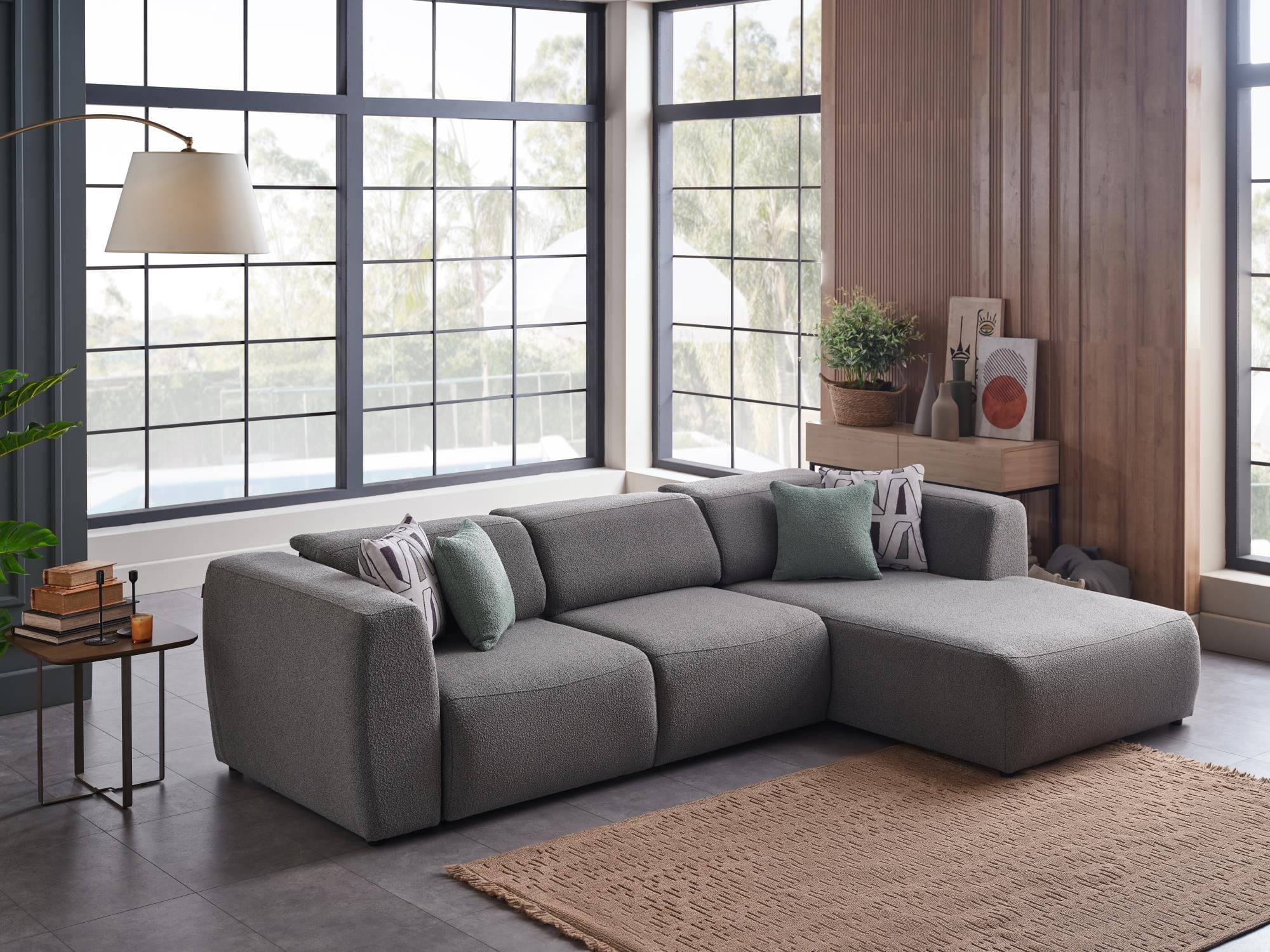 Picasso Fabric Convertible Right Arm Oscar Gray Sectional