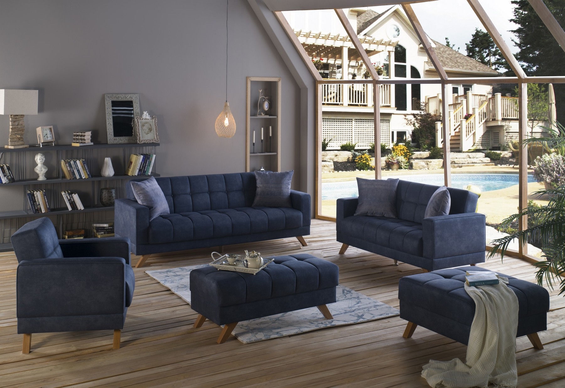 Montana Fabric Storage Sleeper Living Room Set