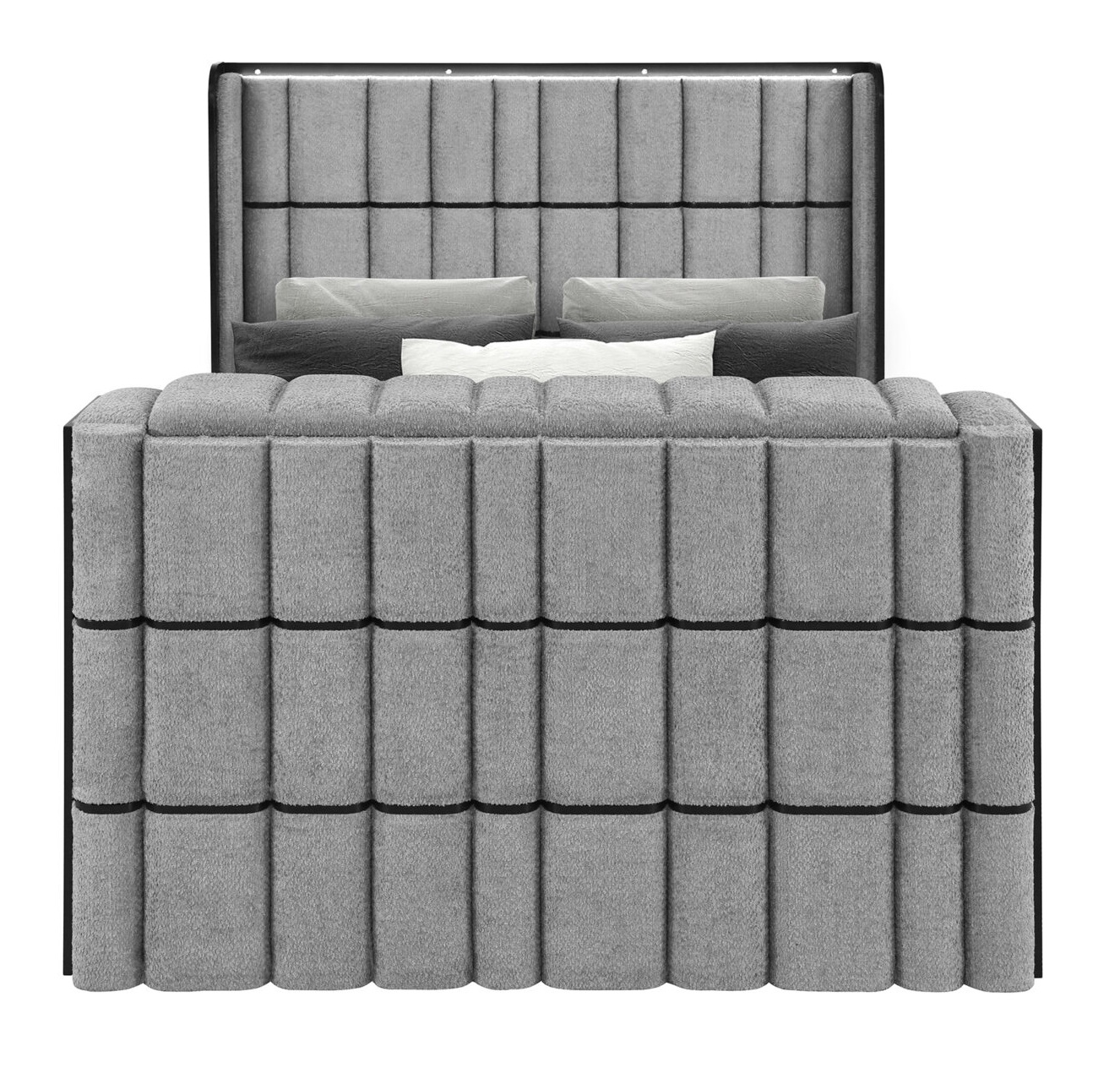 Isabella Fabric Panel Bedroom Set with LED, Speaker, TV Lift and Fireplace