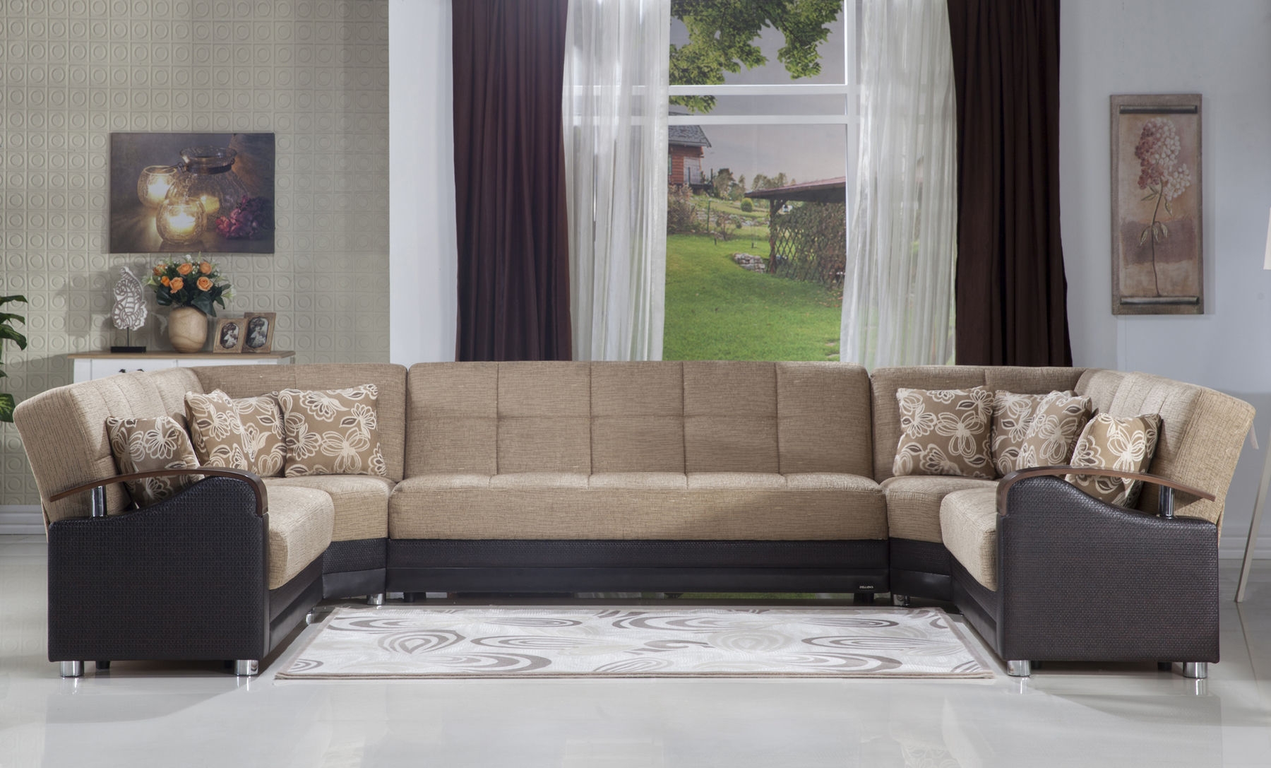 Luna Fabric/PU Storage Sleeper Modular Customizable Sectional Sofa