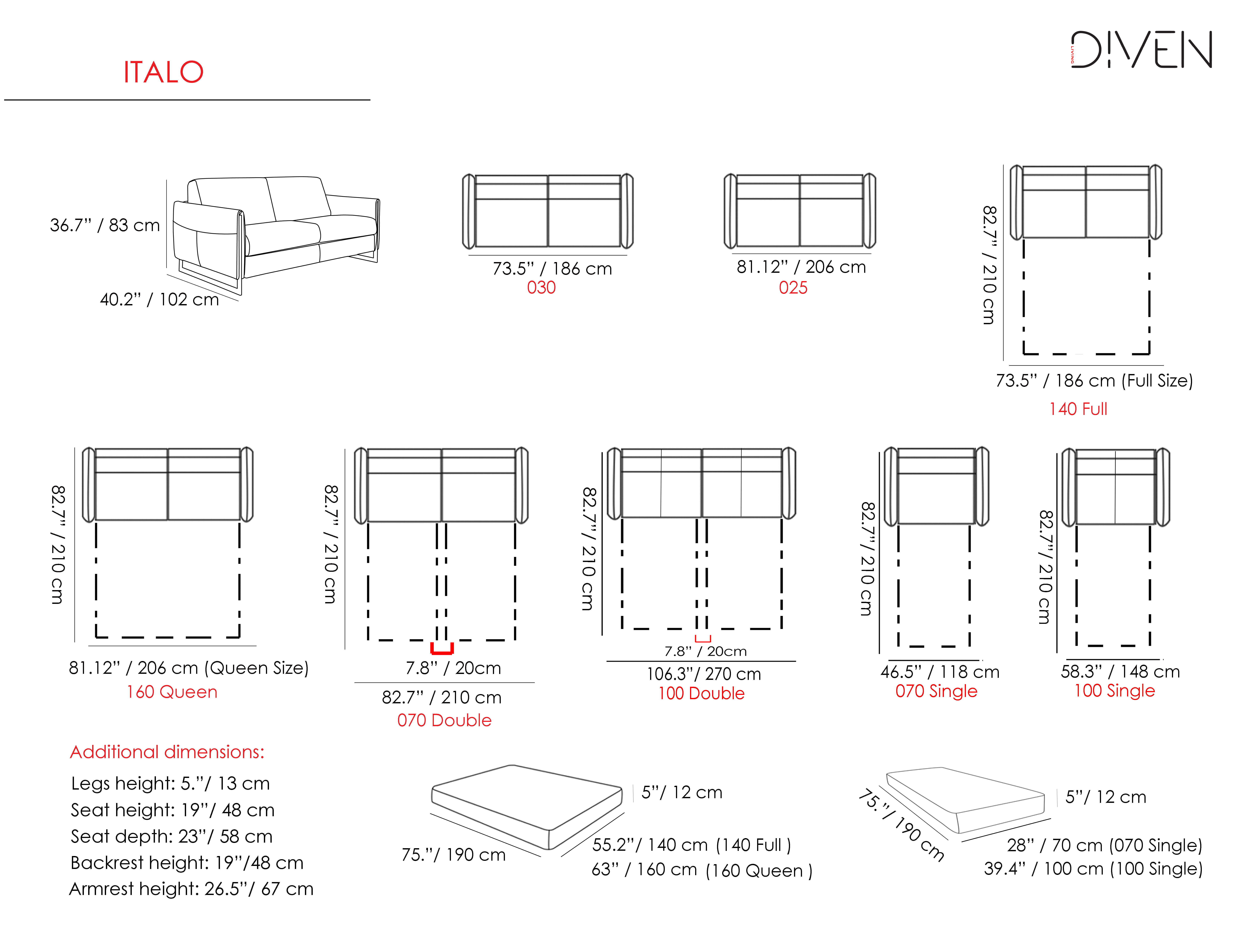 Italo Leather Convertible Sofabed Customizable