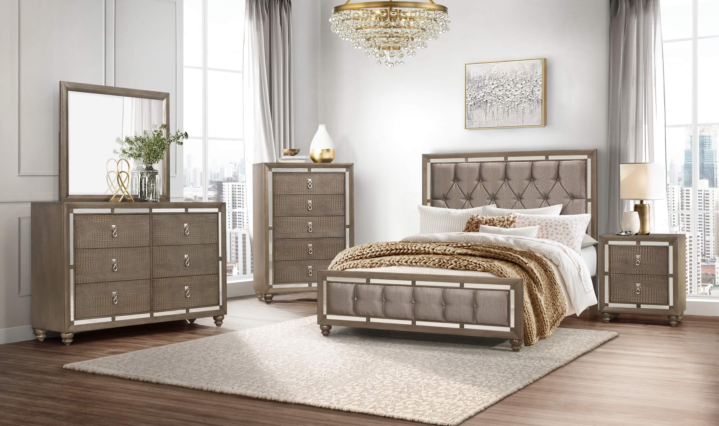 Ivy Tufted Fabric Queen Size Bed